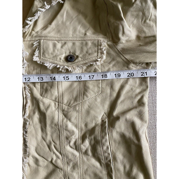 Jakett New York Jacket Womens Large Beige Boho Fringe Trim Western Leather Coat - Picture 11 of 15